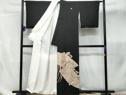 平和屋着物■豪華黒留袖 駒刺繍 檜扇文 金銀彩 正絹 逸品 CABB3761fb