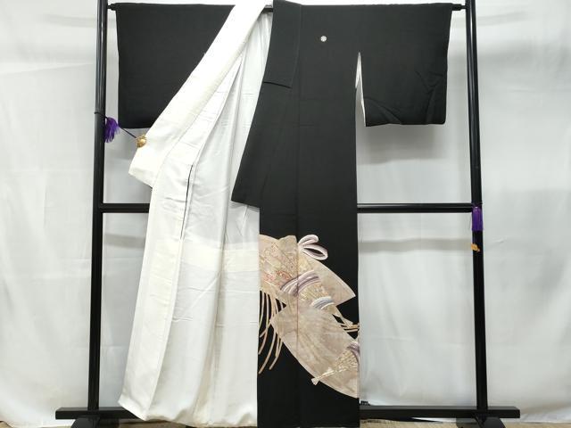 平和屋着物■豪華黒留袖 駒刺繍 檜扇文 金銀彩 正絹 逸品 CABB3761fb
