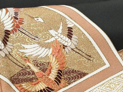 平和屋着物■豪華黒留袖 駒刺繍 扇面飛鶴文 金彩 正絹 逸品 CABB3763fb