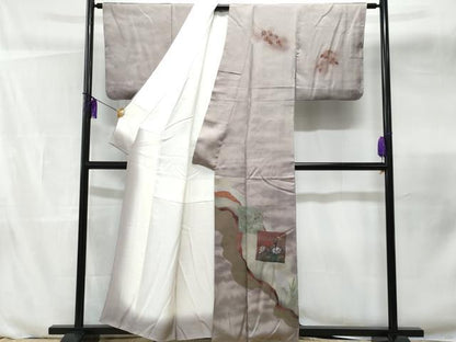 平和屋着物■訪問着　手描き　道長色紙花文　暈し染め　金銀彩　正絹　逸品　CABB3780fb