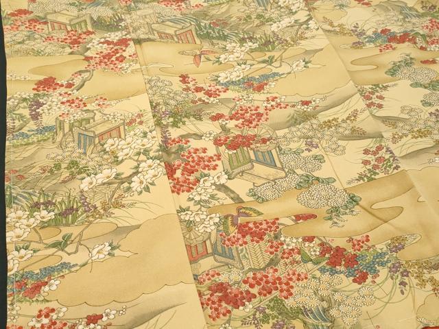 平和屋着物■上質な小紋　御所車舞蝶花文　正絹　逸品　未使用　CABB3783fb