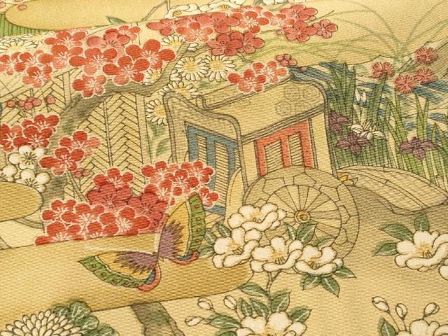 平和屋着物■上質な小紋　御所車舞蝶花文　正絹　逸品　未使用　CABB3783fb