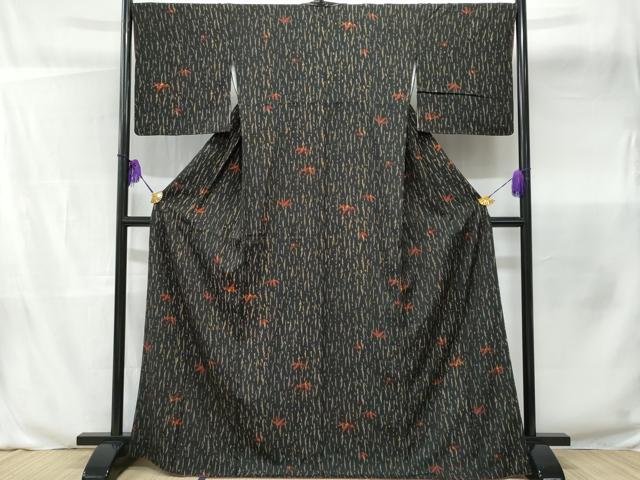 平和屋着物■上質な小紋　笹の葉　黒地　正絹　逸品　CABB3825fb
