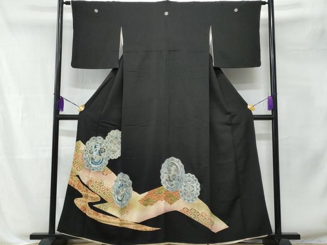 平和屋着物■豪華黒留袖 駒刺繍 絵皿鳳凰花文 暈し染め 金彩 正絹 逸品 CABB3953fb