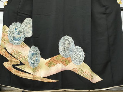 平和屋着物■豪華黒留袖 駒刺繍 絵皿鳳凰花文 暈し染め 金彩 正絹 逸品 CABB3953fb