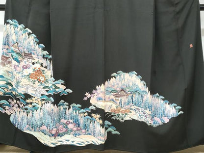 平和屋着物■豪華黒留袖　作家物　刺繍　籬風景文　正絹　逸品　CABB3984fb