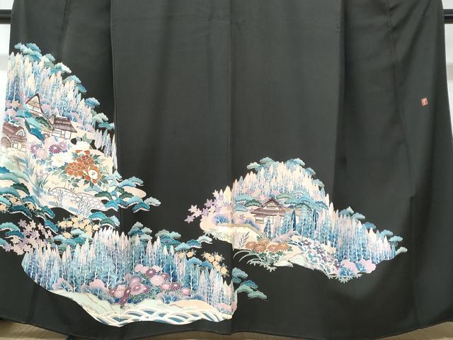 平和屋着物■豪華黒留袖　作家物　刺繍　籬風景文　正絹　逸品　CABB3984fb