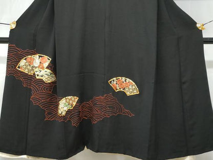 平和屋着物■豪華黒留袖　駒刺繍　地紙重ね花文　金銀糸　正絹　逸品　CABB3985fb