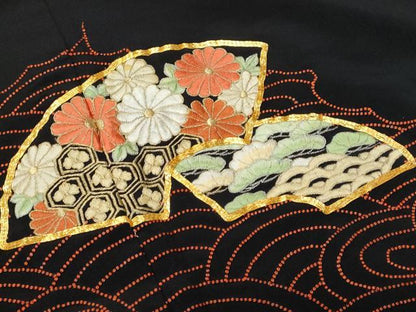平和屋着物■豪華黒留袖　駒刺繍　地紙重ね花文　金銀糸　正絹　逸品　CABB3985fb