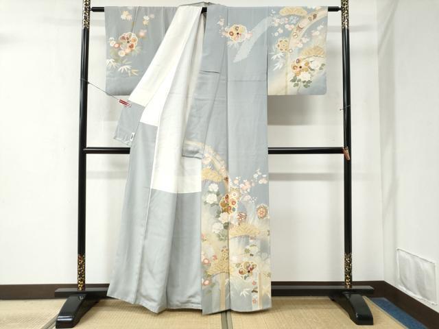 平和屋着物●訪問着　絞り　貝桶松竹梅舞花文　暈し染め　金彩　正絹　逸品　CABB4005yc