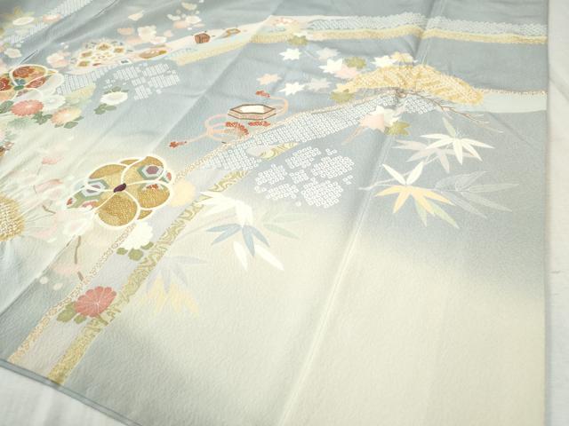 平和屋着物●訪問着　絞り　貝桶松竹梅舞花文　暈し染め　金彩　正絹　逸品　CABB4005yc