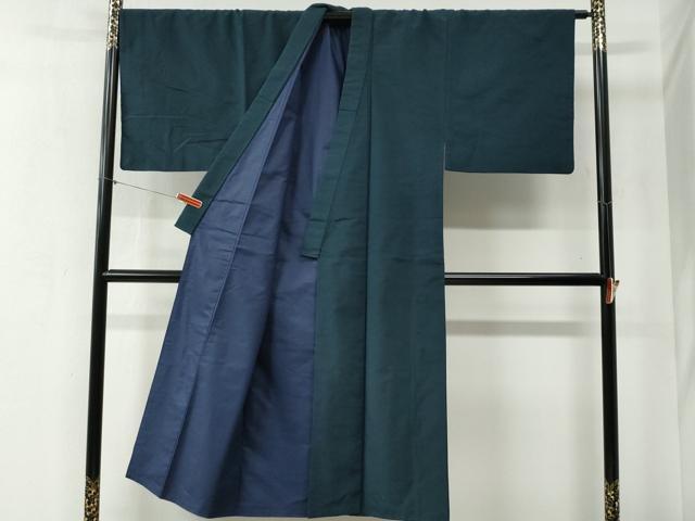 平和屋着物○男性 紬 アンサンブル 色無地 濃紺地 正絹 逸品 CABB4016yc