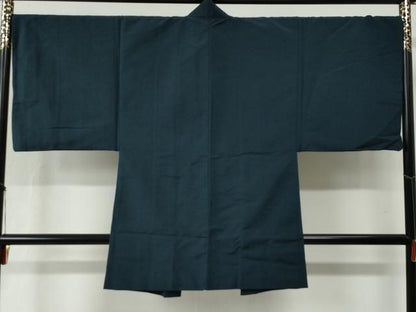 平和屋着物●男性　紬　アンサンブル　色無地　濃紺地　正絹　逸品　CABB4016yc