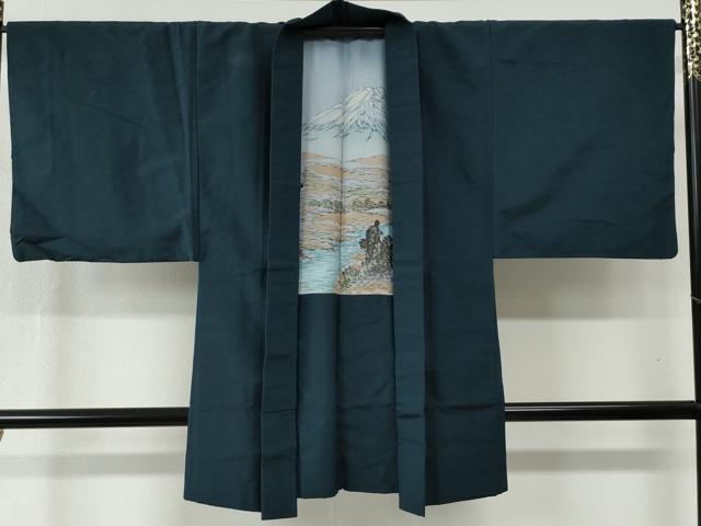 平和屋着物●男性　紬　アンサンブル　色無地　濃紺地　正絹　逸品　CABB4016yc 平和屋着物○男性 紬 アンサンブル 色無地 濃紺地 正絹 逸品 CABB4016yc