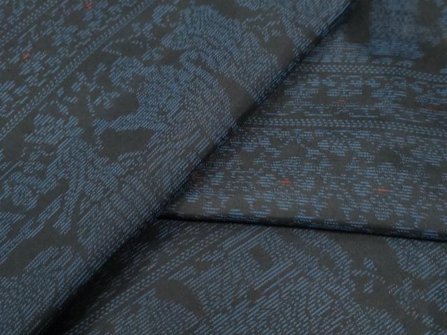 平和屋着物●本場大島紬 人物横段壁画花唐草文 正絹 逸品 CABB4021yc