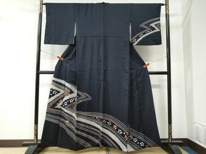 平和屋着物●訪問着 絞り 刺繍 吉祥舞花文 金糸 正絹 逸品 CABB4028yc