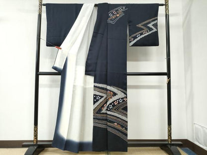 平和屋着物●訪問着 絞り 刺繍 吉祥舞花文 金糸 正絹 逸品 CABB4028yc