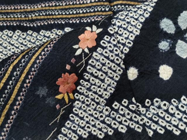 平和屋着物●訪問着 絞り 刺繍 吉祥舞花文 金糸 正絹 逸品 CABB4028yc