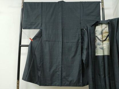 平和屋着物●男性　紬　アンサンブル　80亀甲　総詰め　正絹　逸品　CABB4029yc