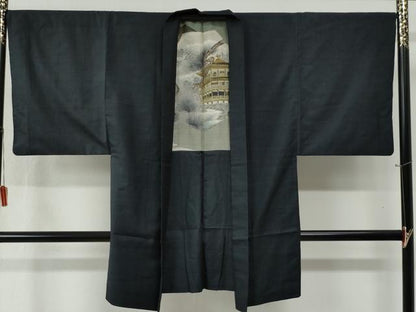 平和屋着物●男性　紬　アンサンブル　80亀甲　総詰め　正絹　逸品　CABB4029yc