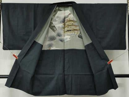 平和屋着物●男性　紬　アンサンブル　80亀甲　総詰め　正絹　逸品　CABB4029yc