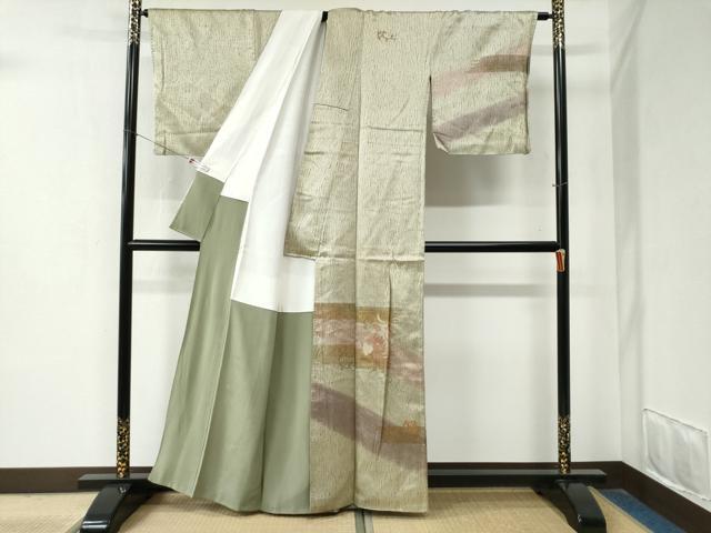 平和屋着物●訪問着　総刺繍　杢目絞り　霞鳳凰更紗花唐草文　暈し染め　金彩　正絹　逸品　CABB4033yc 平和屋着物○訪問着 総刺繍 杢目絞り 霞鳳凰更紗花唐草