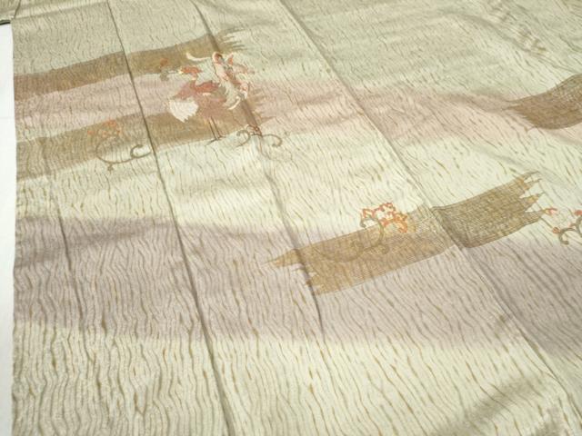 平和屋着物○訪問着 総刺繍 杢目絞り 霞鳳凰更紗花唐草