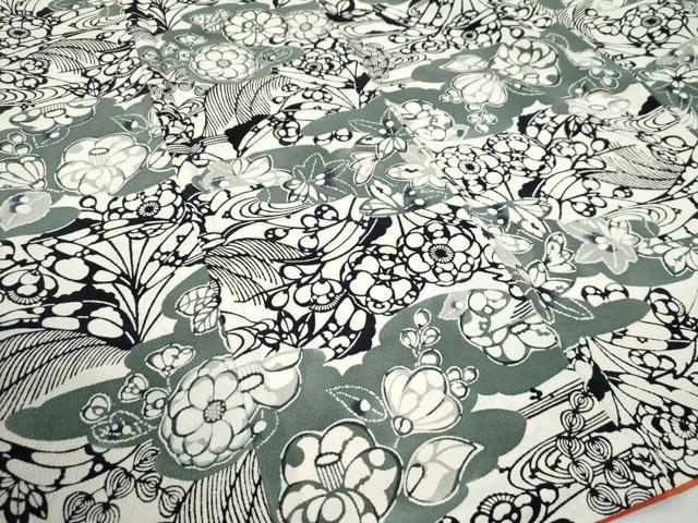 平和屋着物○上質な小紋 型染め 竜田川草花文 鬼しぼ縮緬 正絹