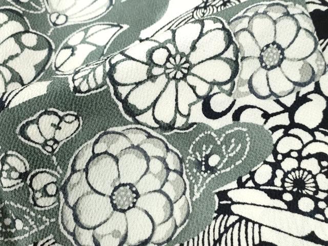 平和屋着物●上質な小紋　型染め　竜田川草花文　鬼しぼ縮緬　正絹　逸品　CABB4037yc 平和屋着物○上質な小紋 型染め 竜田川草花文 鬼しぼ縮緬 正絹