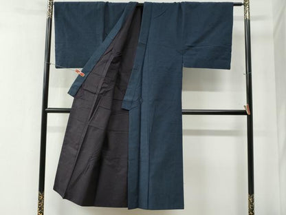 平和屋着物●男性 髭紬 アンサンブル 色無地 留紺色 正絹 逸品 CABB4039yc