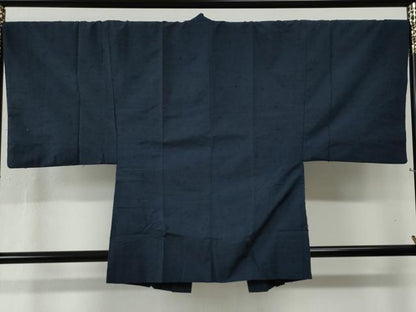 平和屋着物●男性 髭紬 アンサンブル 色無地 留紺色 正絹 逸品 CABB4039yc