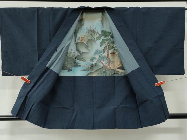 平和屋着物●男性 髭紬 アンサンブル 色無地 留紺色 正絹 逸品 CABB4039yc