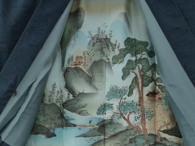 平和屋着物●男性 髭紬 アンサンブル 色無地 留紺色 正絹 逸品 CABB4039yc