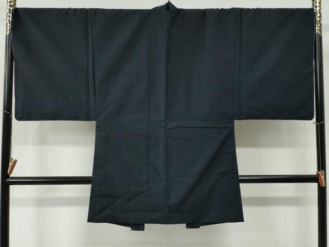 平和屋着物＃男性　長羽織　うぜん真綿紬　色無地　留紺色　反端付き　正絹　逸品　未使用　CABB4041yc