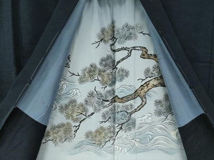 平和屋着物＃男性　長羽織　うぜん真綿紬　色無地　留紺色　反端付き　正絹　逸品　未使用　CABB4041yc