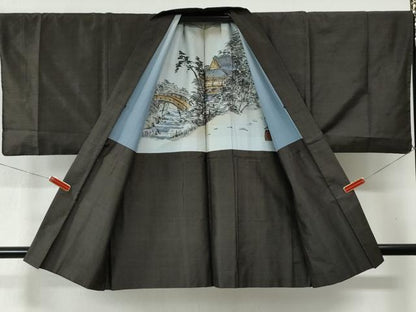平和屋着物●男性　本場大島紬　アンサンブル　80亀甲　総詰め　キングサイズ　正絹　逸品　CABB4049yc