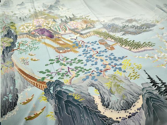 平和屋着物●本加賀友禅作家　木村喜博　色留袖　飛鶴渡り橋風景文　暈し染め　正絹　逸品　未使用　CABB4055yc 平和屋着物○本加賀友禅作家 木村喜博 色留袖 飛鶴渡り橋