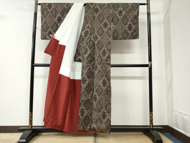 平和屋着物○本場大島紬 龍郷絣 正絹 逸品 CABB4057yc