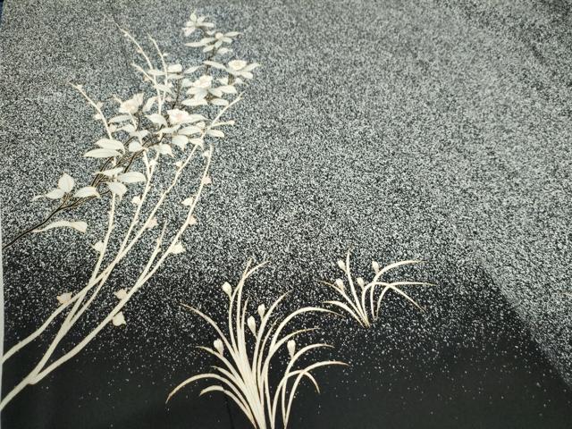 平和屋着物○訪問着 枝花文 たたき染め 黒地 金彩 鈴乃屋扱い 正絹