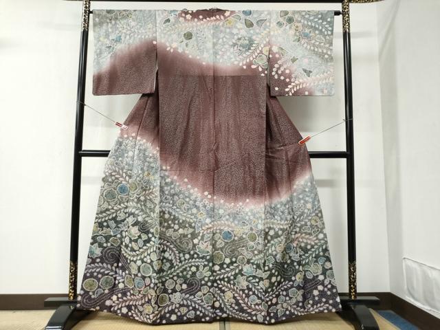 平和屋着物●訪問着　辻が花　絞り　暈し染め　銀通し地　正絹　逸品　CABB4074yc 平和屋着物○訪問着 辻が花 絞り 暈し染め 銀通し地 正絹 逸品