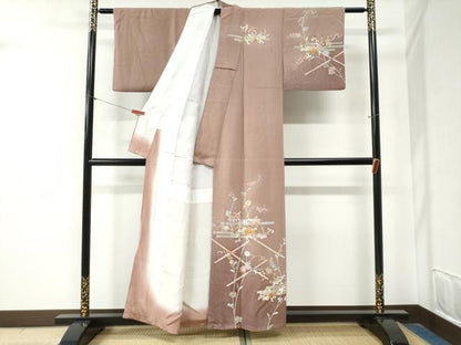 平和屋着物▼訪問着　駒刺繍　エ霞桐花唐草文　暈し染め　金彩　正絹　逸品　CABB4081yc
