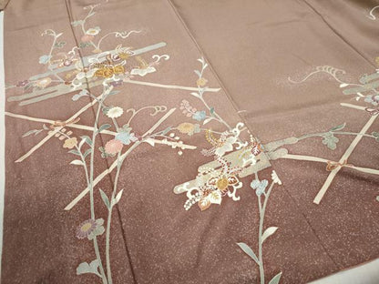 平和屋着物▼訪問着　駒刺繍　エ霞桐花唐草文　暈し染め　金彩　正絹　逸品　CABB4081yc