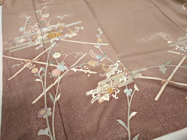 平和屋着物▼訪問着　駒刺繍　エ霞桐花唐草文　暈し染め　金彩　正絹　逸品　CABB4081yc