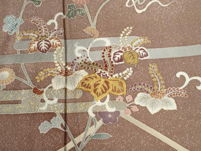 平和屋着物▼訪問着　駒刺繍　エ霞桐花唐草文　暈し染め　金彩　正絹　逸品　CABB4081yc