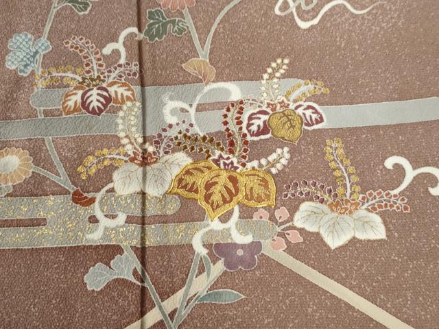 平和屋着物▼訪問着　駒刺繍　エ霞桐花唐草文　暈し染め　金彩　正絹　逸品　CABB4081yc