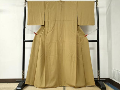 平和屋着物●上質な色無地 吉祥地紋 黄橡色 正絹 逸品 CABB4082yc