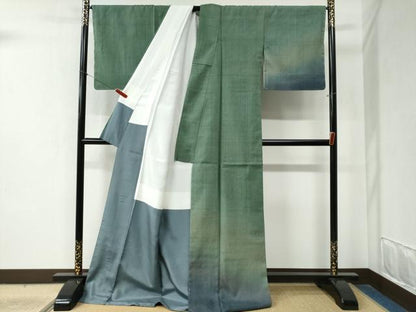 平和屋着物●訪問着　本場真綿絢結城紬　作家物　繧絢ぼかし　草木染　反端付き　ロング丈　正絹　逸品　未使用　CABB4087yc