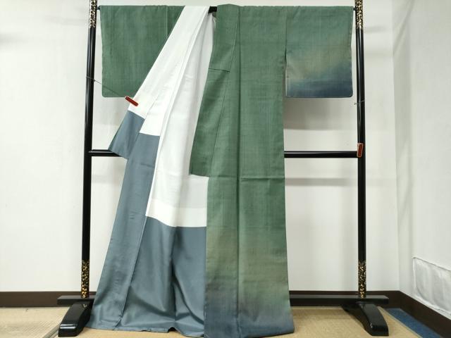 平和屋着物●訪問着　本場真綿絢結城紬　作家物　繧絢ぼかし　草木染　反端付き　ロング丈　正絹　逸品　未使用　CABB4087yc