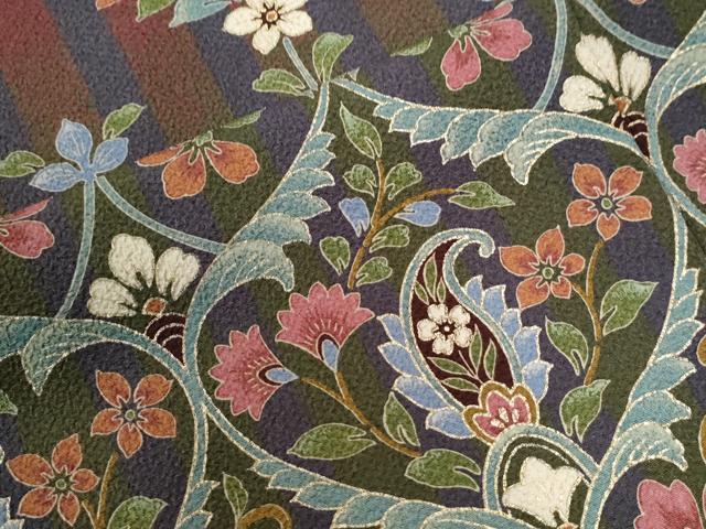 平和屋着物○訪問着 縞 更紗花唐草文 金彩 正絹 逸品 CABB4090yc