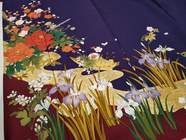 平和屋着物●豪華振袖　横笛吉祥牡丹花文　ラメ糸　金彩　正絹　逸品　CABB4092yc 平和屋着物○豪華振袖 横笛吉祥牡丹花文 ラメ糸 金彩 正絹 逸品